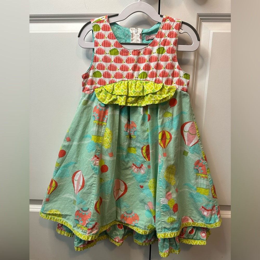 Jelly the Pug Up Up Away Caroline Dress Sleeveless Tiered Ruffle Cotton (Size 6)